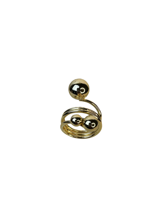 Golden Harmony Ring with Trio Orbs"